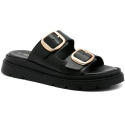 TAMARIS LEATHER FLATFORM MULE BLACK 1-27239-42-003