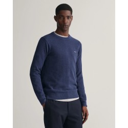GANT COTTON PIQUE C-NECK SWEATER MARINE MELANGE 8040521-487