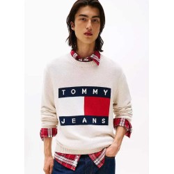 TOMMY HILFIGER JEANS REGULAR MELANGE FLAG SWEATER ANCIENT WHITE  DM0DM22105-AFN