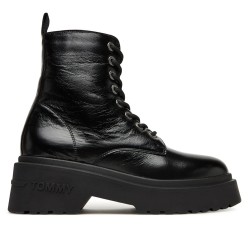 TOMMY HILFIGER  BLACK TJW CHUNKY SHINY LEATHER BOOT EN0EN02848-BDS