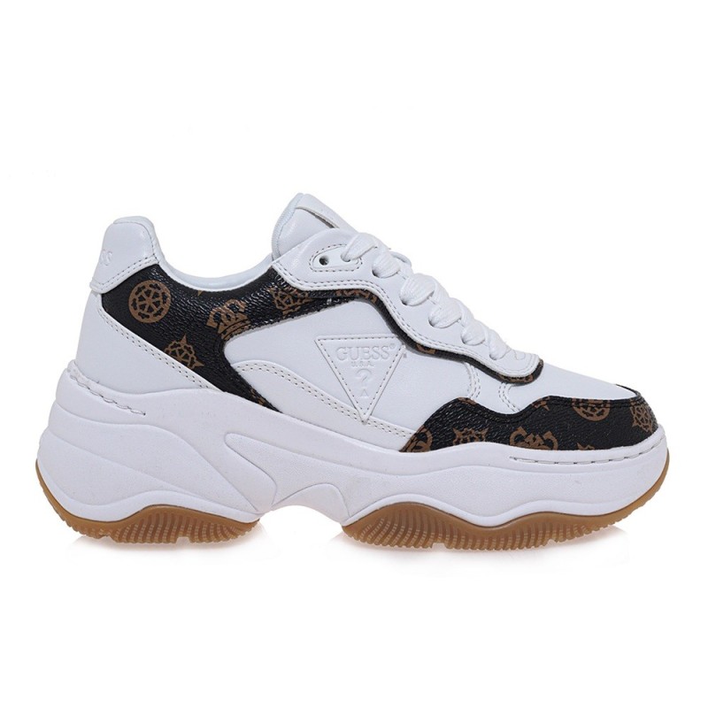 GUESS HAPYY4  VEGAN WHITE BROWN SNEAKER FLTHPYFAL12 -WHIBR