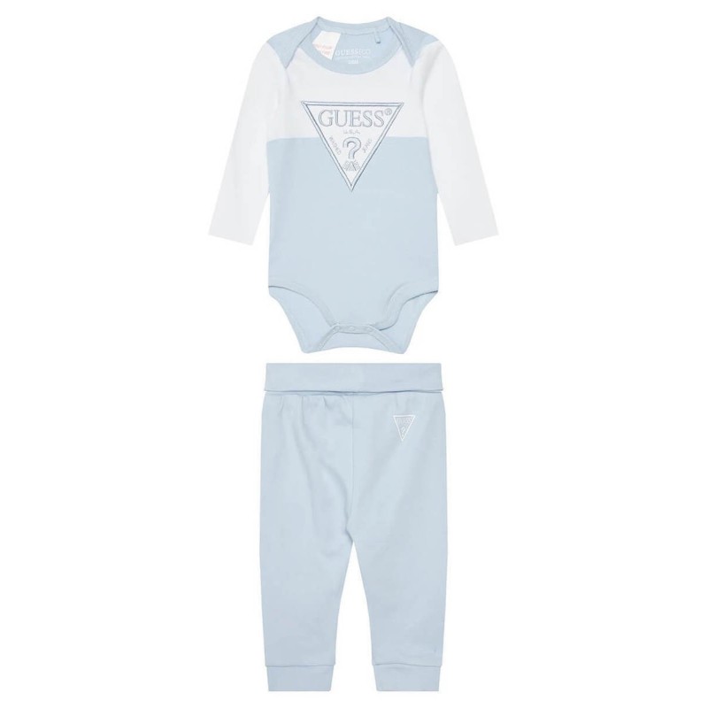 GUESS NEW BORN BOY SET BODY AND PANTS WHITE LIGHT BLUE H5YW08J1314-F606