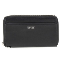 GUESS BOSTON ZIP AROUND LARGE LEATHER WALLET BLACK SMNEBRLEA77-BLA