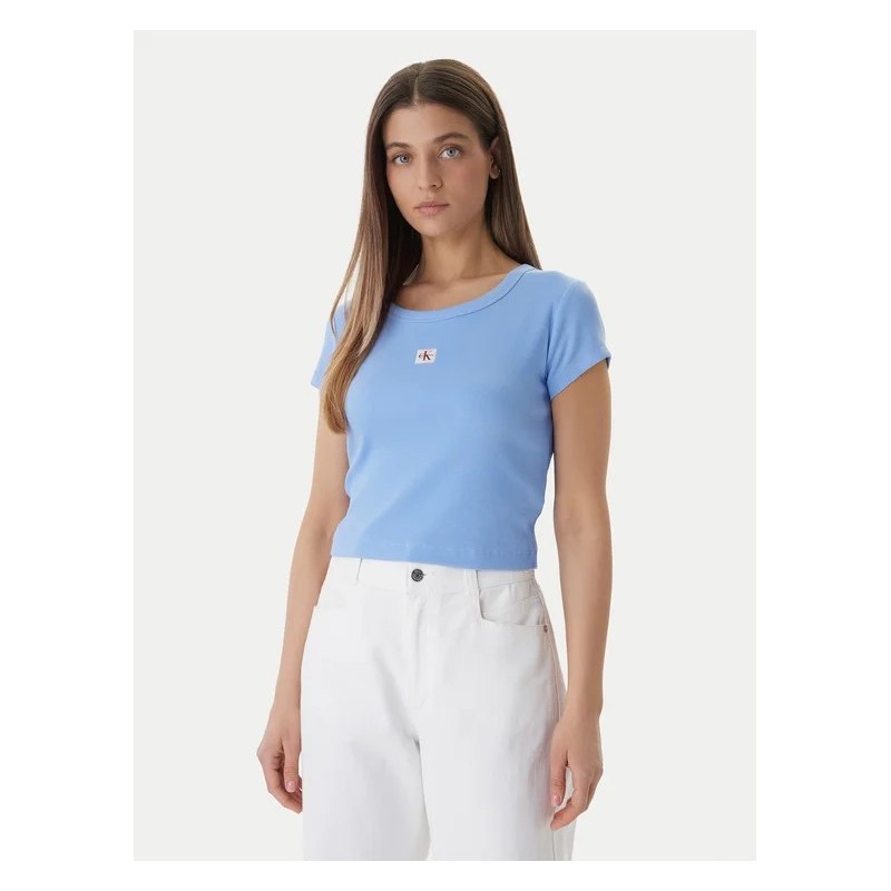 CALVIN KLEIN A- WOVEN LABEL 2X2 RIB BABY TE BLUE DESCENT LV047C200G-C32