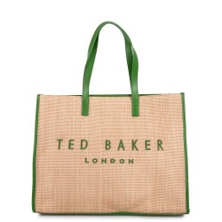 TED BAKER PALLMER FAUX RAFFIA LARGE ICON BAG GREEN 284036