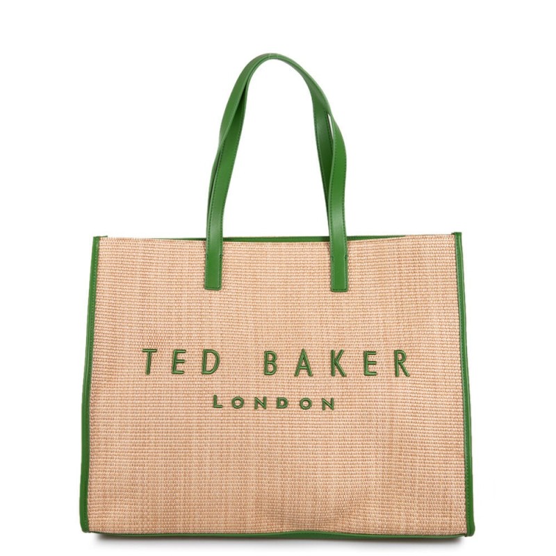 TED BAKER PALLMER FAUX RAFFIA LARGE ICON BAG GREEN 284036