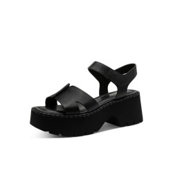 TAMARIS LEATHER PLATFORM SANDAL BLACK 1-28377-46-003