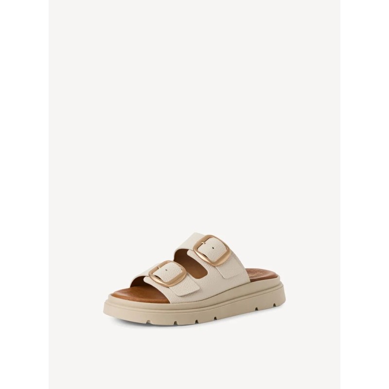 TAMARIS LEATHER FLATFORM MULE IVORY 1-27239-42-413