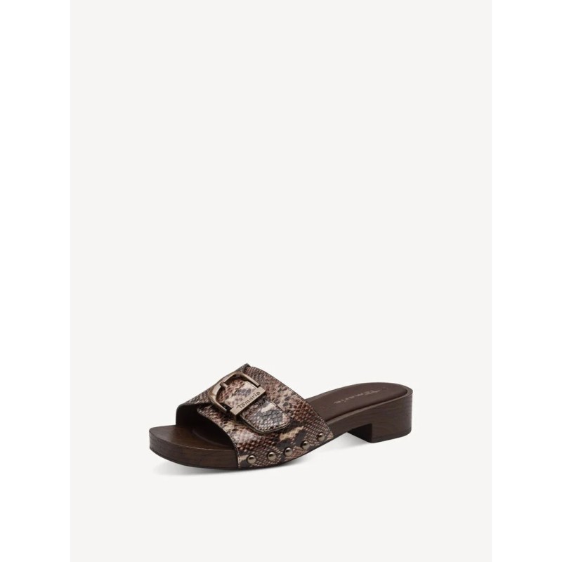 TAMARIS MULE SANDAL BROWN SNAKE 1-27313-46-386