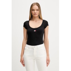 TOMMY HILFIGER TJW SLIM RIB BADGE TEE EXT BLACK DW0DW22793-BDS