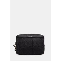 CALVIN KLEIN XL EMBLEM AOP EMBOSS POUCH W/H LEATHER  BLACK LV04D1256G-UB1