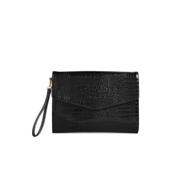TED BAKER CROCEY CROC EFFECT ENVELOPE POUCH BLACK 281714