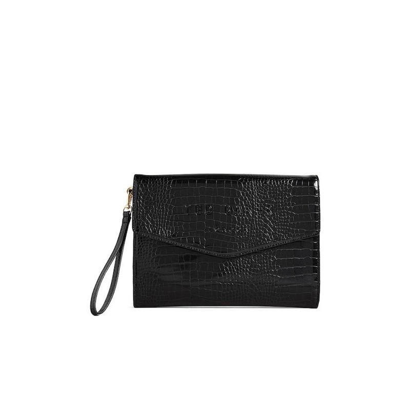 TED BAKER CROCEY CROC EFFECT ENVELOPE POUCH BLACK 281714