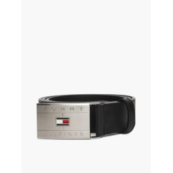 TOMMY HILFIGER FLAG PLAQUE LEATHER BELT BLACK  AM0AM14322-BDS