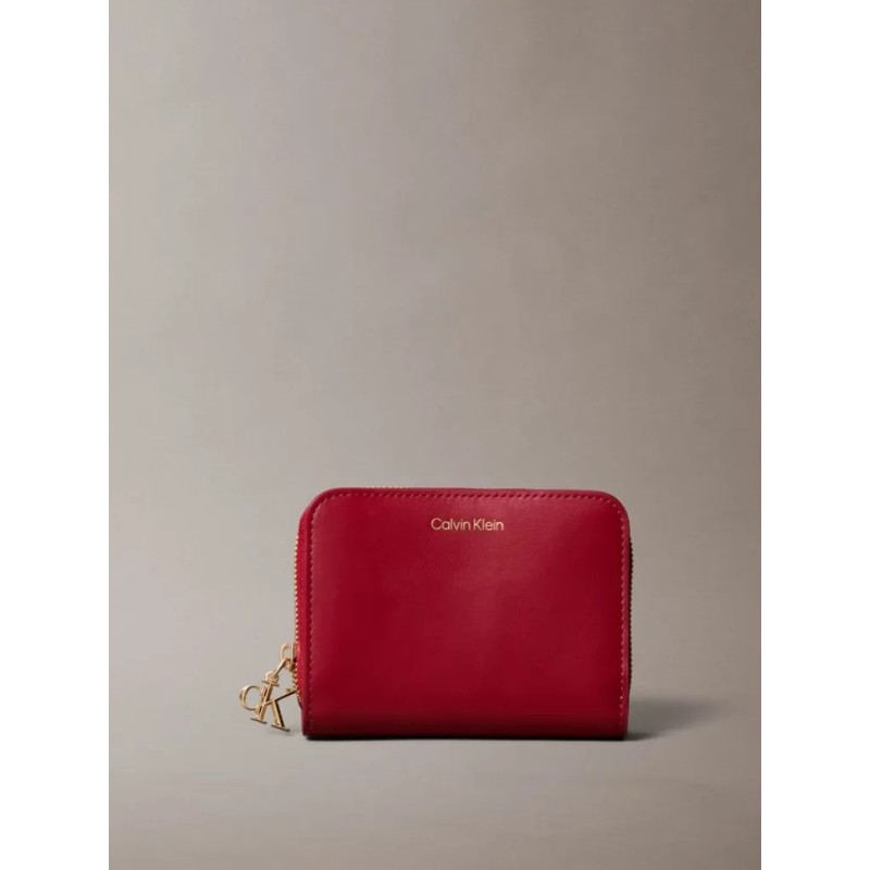 CALVIN KLEIN MEDIUM FLAP ZIP AROUND LEATHER RED WALLET LV04F1075G-XLL