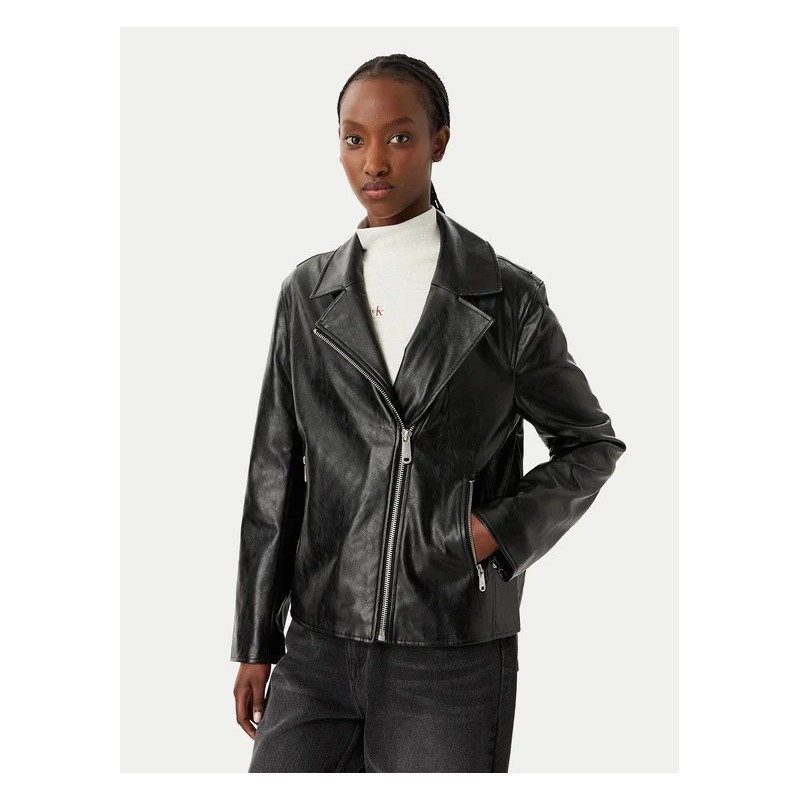 CALVIN KLEIN FAUX LEATHER MOTO JACKET BLACK LV047G515G-UB1