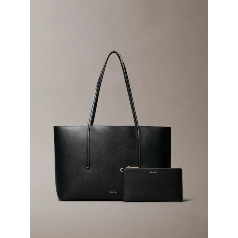 CALVIN KLEIN FOIL LOGO TOTE W/POUCH BLACK/TOASTED COCONUT LV04F3274G-332