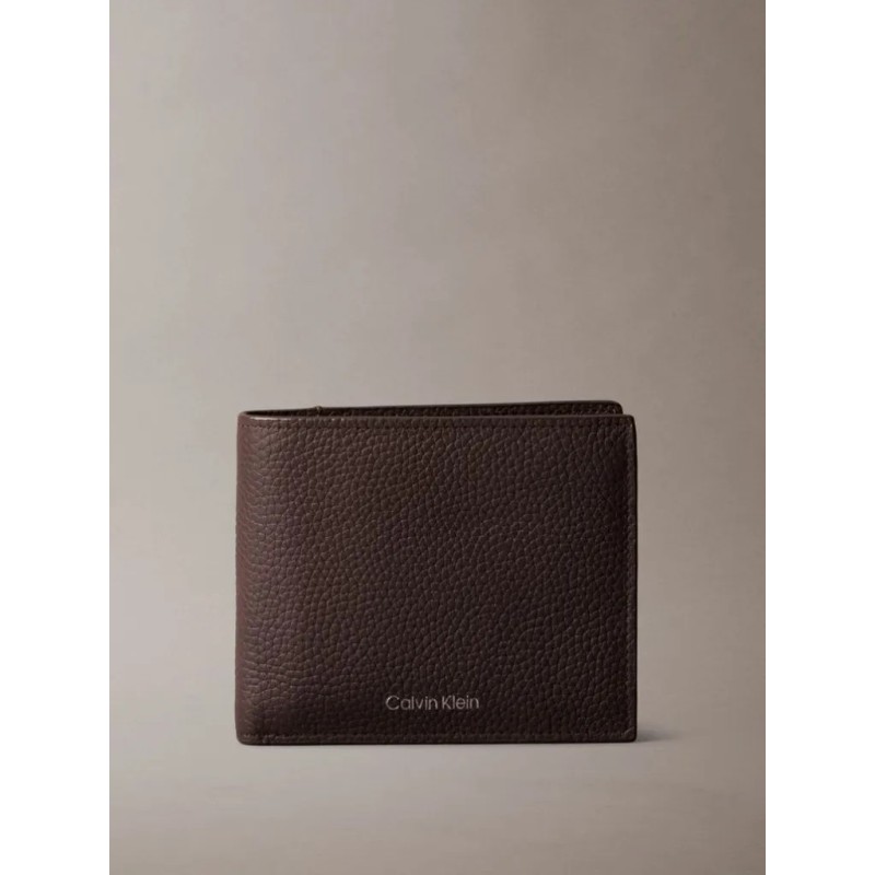 CALVIN KLEIN FOIL EMBOSS EW BILL FOLD W COIN LEATHER CHOCOLATE MARTINI LV04D1138G-YG1
