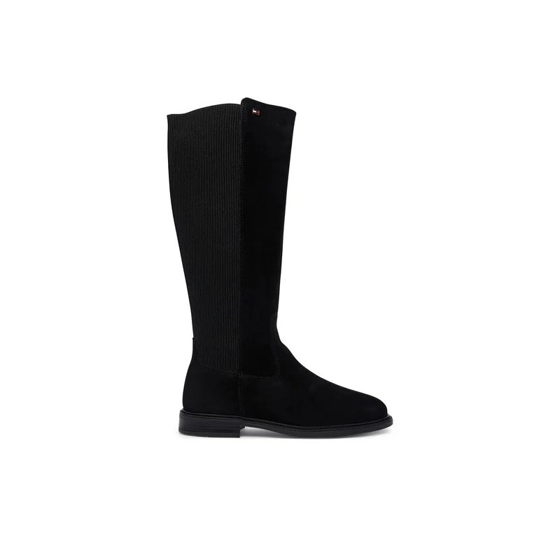 TOMMY HILFIGER ENAMEL FLAG SUEDE HIGH CHELSEA BOOT BLACK FW0FW09574-BDS